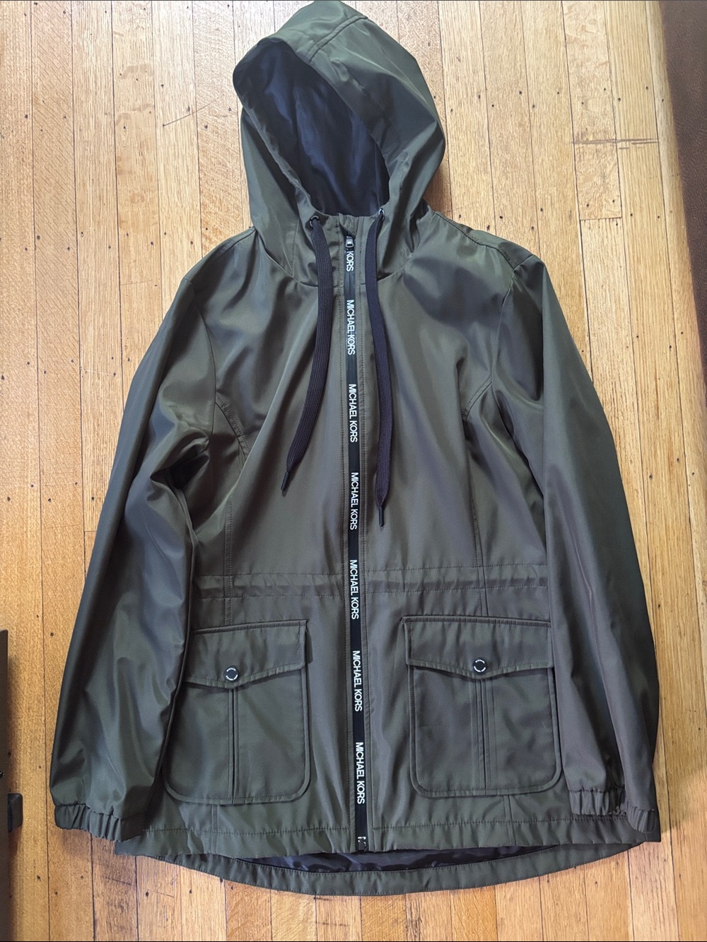 Michael Kors Hooded Olive Utility Jacket with Logo Zip